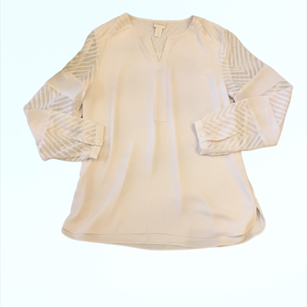 Chico’s Pullover Split Neck Sheer Pattern Sleeve … - image 6